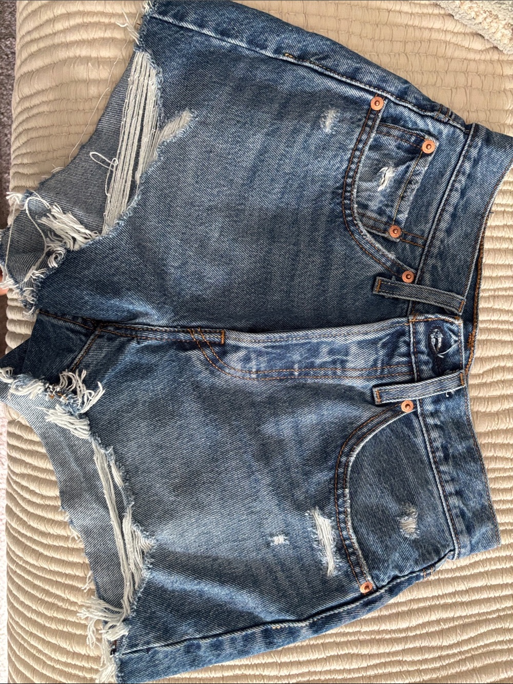 Levi 501 Distressed High-Rise Denim Shorts